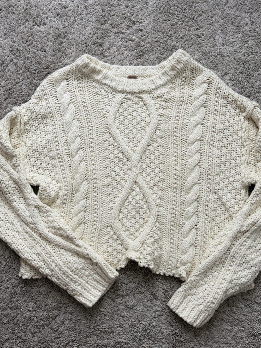 Free People Cream Cable Knit Cropped Sweater